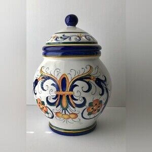TUSCANY VASE DECORATIVE WITH LID 11.5'' TALL WHITE/BLUE MULTICOLOR MADE IN CHINA